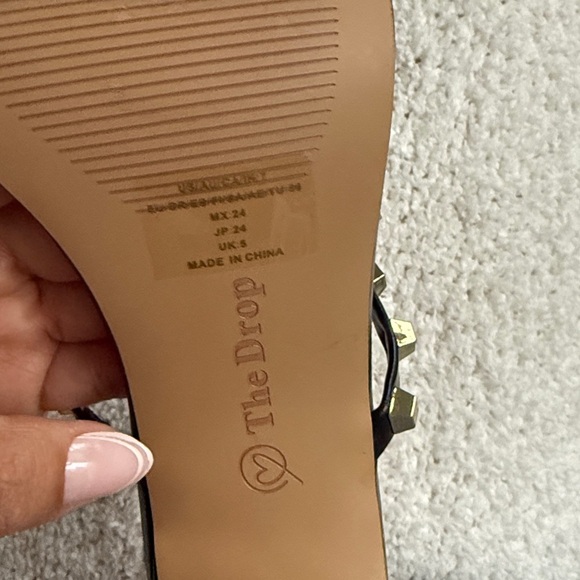 The Drop Avery Black Square Toe 2 Strap Studded High Heeled Black Sandals Sz 7 - Picture 9 of 10